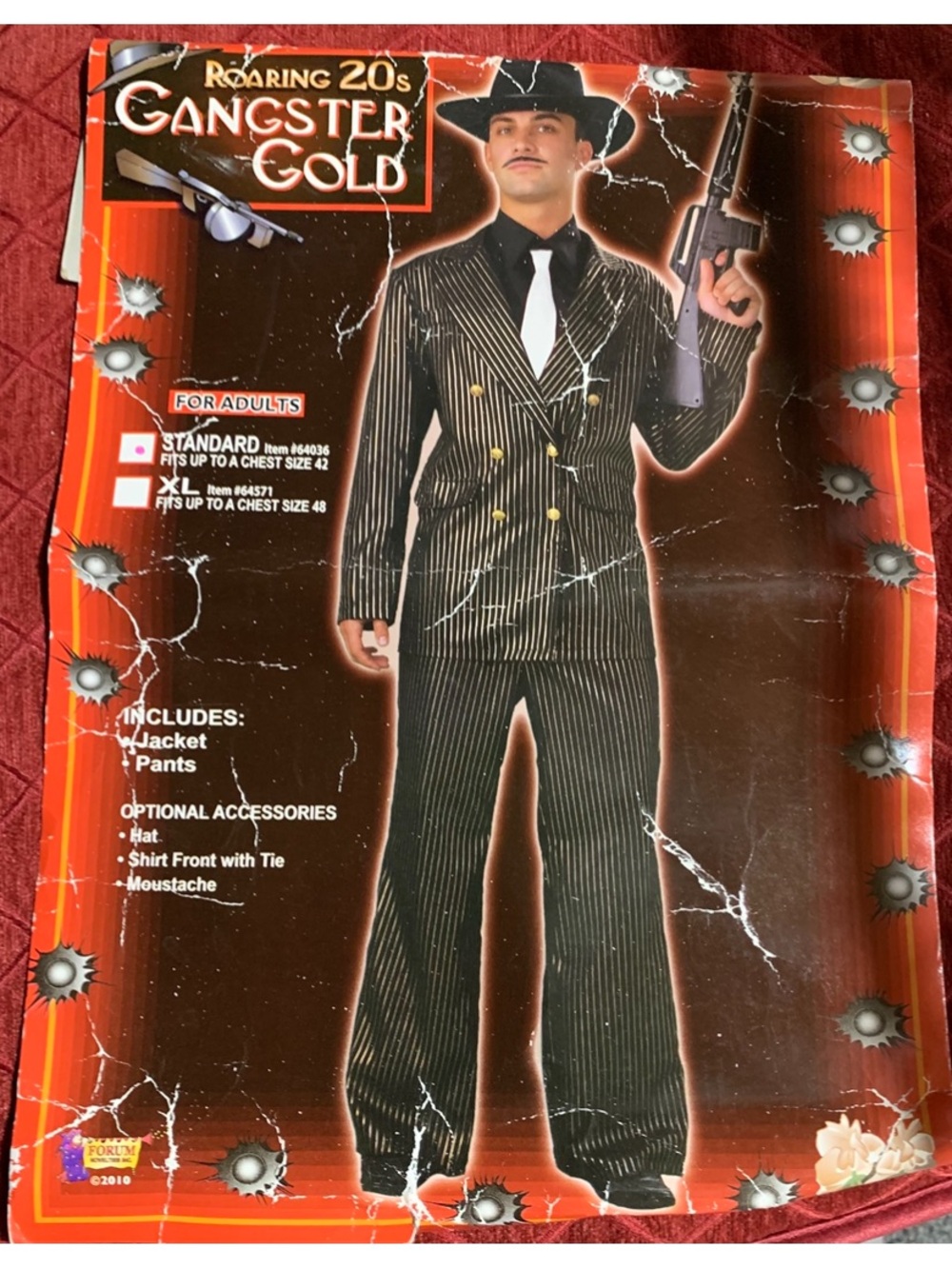 Roaring 20s Gangster black and gold striped jacket and pants Mens costume